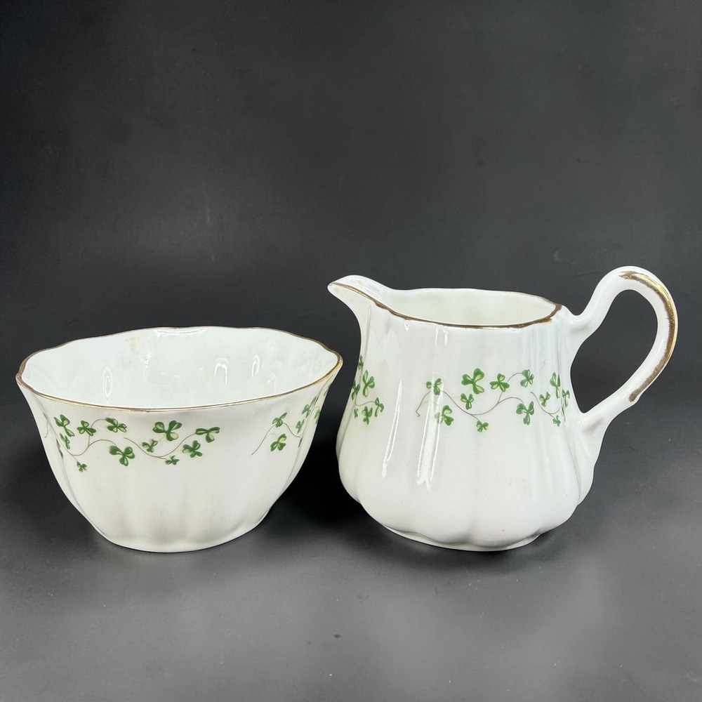 Royal Tara Fine Bone China Shamrock Creamer and Sugar Bowl Set Made in Ireland